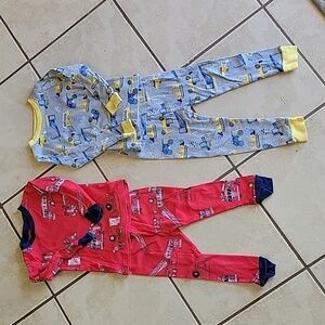 2 sets of boy pajamas fire trucks and tractors